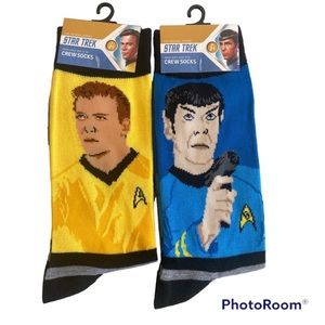 New Star Trek Captain Kirk and First Officer Spock men’s crew socks- Set…